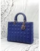 CHRISTIAN DIOR LARGE LADY DIOR IN ROYAL BLUE CANNAGE LAMBSKIN LEATHER