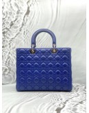 CHRISTIAN DIOR LARGE LADY DIOR IN ROYAL BLUE CANNAGE LAMBSKIN LEATHER