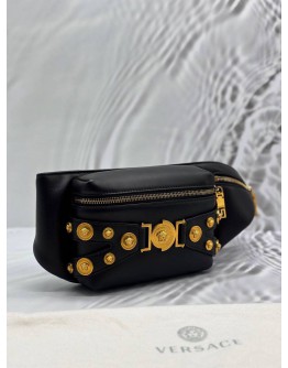 VERSACE MEDUSA TRIBUTE BELT BAG IN BLACK LEATHER