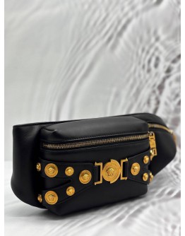 VERSACE MEDUSA TRIBUTE BELT BAG IN BLACK LEATHER