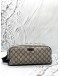 GUCCI TOILETRY POUCH IN BEIGE GG SUPREME CANVAS WITH DARK BLUE LEATHER