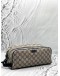 GUCCI TOILETRY POUCH IN BEIGE GG SUPREME CANVAS WITH DARK BLUE LEATHER