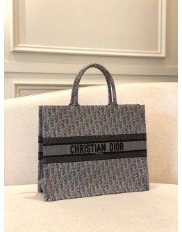 (LIKE NEW) CHRISTIAN DIOR LARGE DIOR BOOK TOTE IN GREY DIOR OBLIQUE EMBROIDERY