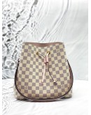 LOUIS VUITTON NEONOE MM IN WHITE DAMIER AZUR CANVAS WITH PINK LEATHER