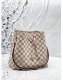 LOUIS VUITTON NEONOE MM IN WHITE DAMIER AZUR CANVAS WITH PINK LEATHER