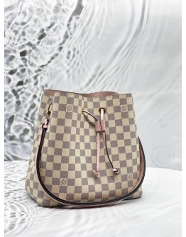 LOUIS VUITTON NEONOE MM IN WHITE DAMIER AZUR CANVAS WITH PINK LEATHER