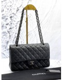 (CLEAR STOCK) (LIKE NEW) CHANEL MEDIUM CLASSIC DOUBLE FLAP SHOULDER BAG IN BLACK CAVIAR LEATHER