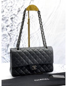 (CLEAR STOCK) (LIKE NEW) CHANEL MEDIUM CLASSIC DOUBLE FLAP SHOULDER BAG IN BLACK CAVIAR LEATHER