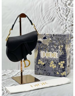 (LIKE NEW) CHRISTIAN DIOR MINI SADDLE IN BLACK GRAINED CALFSKIN LEATHER