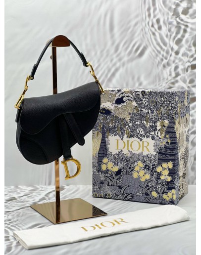 (LIKE NEW) CHRISTIAN DIOR MINI SADDLE IN BLACK GRAINED CALFSKIN LEATHER