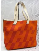 HERMES CABAS H EN BIAIS 40 TOTE BAG IN ORANGE TOILE H CANVAS WITH OFF WHITE SWIFT LEATHER