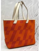 HERMES CABAS H EN BIAIS 40 TOTE BAG IN ORANGE TOILE H CANVAS WITH OFF WHITE SWIFT LEATHER