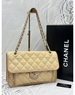 2012 CHANEL FRENCH RIVIERA FLAP SHOULDER BAG IN BEIGE CAVIAR LEATHER -FULL SET-