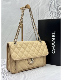 2012 CHANEL FRENCH RIVIERA FLAP SHOULDER BAG IN BEIGE CAVIAR LEATHER -FULL SET-