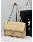 2012 CHANEL FRENCH RIVIERA FLAP SHOULDER BAG IN BEIGE CAVIAR LEATHER -FULL SET-