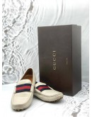 GUCCI DRIVING LOAFERS SIZE 8 IN WHITE LEATHER
