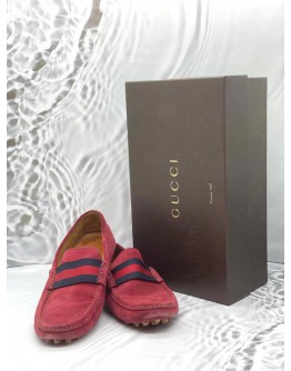 GUCCI DRIVING LOAFERS SIZE 8 IN BURGUNDY SUEDE LEATHER