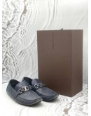 LOUIS VUITTON HOCKENHEIM MOCCASIN LOAFERS SIZE 8.5 IN NAVY BLUE DAMIER EMBOSSED LEATHER