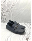 LOUIS VUITTON HOCKENHEIM MOCCASIN LOAFERS SIZE 8.5 IN NAVY BLUE DAMIER EMBOSSED LEATHER