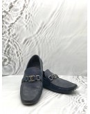 LOUIS VUITTON HOCKENHEIM MOCCASIN LOAFERS SIZE 8.5 IN NAVY BLUE DAMIER EMBOSSED LEATHER