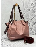 TOD’S FLOWER HOBO BAG IN PINK CANVAS WITH BURGUNDY LEATHER