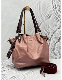 TOD’S FLOWER HOBO BAG IN PINK CANVAS WITH BURGUNDY LEATHER
