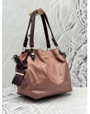 TOD’S FLOWER HOBO BAG IN PINK CANVAS WITH BURGUNDY LEATHER