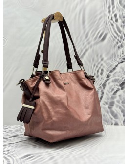 TOD’S FLOWER HOBO BAG IN PINK CANVAS WITH BURGUNDY LEATHER