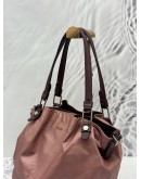 TOD’S FLOWER HOBO BAG IN PINK CANVAS WITH BURGUNDY LEATHER