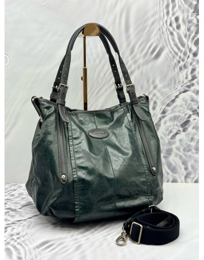 TOD’S G-LINE HOBO BAG IN GREEN CANVAS WITH BLACK LEATHER