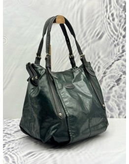 TOD’S G-LINE HOBO BAG IN GREEN CANVAS WITH BLACK LEATHER
