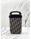 CHRISTIAN DIOR SADDLE VERTICAL POUCH IN BLUE DIOR OBLIQUE JACQUARD WITH BLACK GRAINED CALFSKIN LEATHER