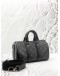 (LIKE NEW) MICROCHIP LOUIS VUITTON KEEPALL BANDOULIERE 25 IN BLACK MONOGRAM ECLIPSE CANVAS WITH LEATHER -FULL SET-