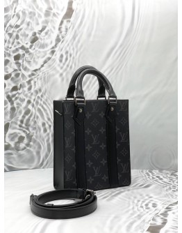 (LIKE NEW) MICROCHIP LOUIS VUITTON PETIT SAC PLAT IN BLACK MONOGRAM ECLIPSE CANVAS WITH LEATHER -FULL SET-