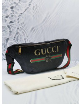 (CLEAR STOCK) (LIKE NEW) GUCCI VINTAGE LOGO WEB MEDIUM BELT BAG IN BLACK PEBBLED LEATHER