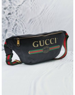 (CLEAR STOCK) (LIKE NEW) GUCCI VINTAGE LOGO WEB MEDIUM BELT BAG IN BLACK PEBBLED LEATHER