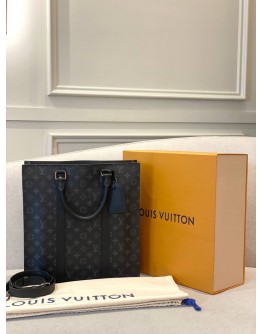 (LIKE NEW) MICROCHIP LOUIS VUITTON SAC PLAT IN BLACK MONOGRAM ECLIPSE CANVAS WITH LEATHER -FULL SET-