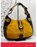 BALLY DORADI HOBO BAG IN MUSTARD YELLOW SUEDE LEATHER WITH BLACK CALFSKIN LEATHER