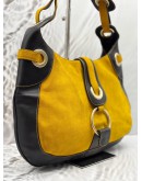 BALLY DORADI HOBO BAG IN MUSTARD YELLOW SUEDE LEATHER WITH BLACK CALFSKIN LEATHER