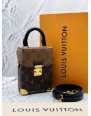 (LIKE NEW) MICROCHIP LOUIS VUITTON CAMERA BOX IN BROWN MONOGRAM REVERSE CANVAS WITH BLACK LEATHER -FULL SET-