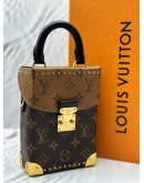 (LIKE NEW) MICROCHIP LOUIS VUITTON CAMERA BOX IN BROWN MONOGRAM REVERSE CANVAS WITH BLACK LEATHER -FULL SET-
