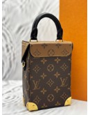 (LIKE NEW) MICROCHIP LOUIS VUITTON CAMERA BOX IN BROWN MONOGRAM REVERSE CANVAS WITH BLACK LEATHER -FULL SET-