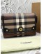 BURBERRY NOTE CROSSBODY BAG IN DARK BROWN EXAGGERATED CHECK CANVAS WITH LEATHER