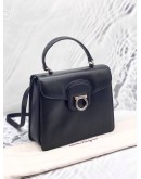 (CLEAR STOCK) (LIKE NEW) SALVATORE FERRAGAMO GANCINI KELLY TOP HANDLE BAG IN BLACK LEATHER