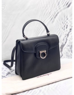 (CLEAR STOCK) (LIKE NEW) SALVATORE FERRAGAMO GANCINI KELLY TOP HANDLE BAG IN BLACK LEATHER