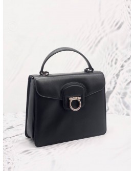 (CLEAR STOCK) (LIKE NEW) SALVATORE FERRAGAMO GANCINI KELLY TOP HANDLE BAG IN BLACK LEATHER