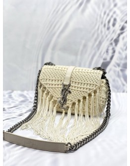 (CLEAR STOCK) (LIKE NEW) YSL SAINT LAURENT MONOGRAM BABY CHAIN BAG IN IVORY CROCHET WITH LEATHER