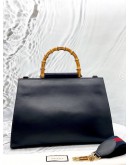 (CLEAR STOCK) (UNUSED) GUCCI NYMPHAEA BAMBOO HANDLE BAG IN BLACK WITH RED LEATHER