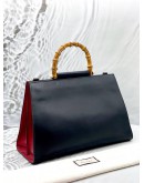 (CLEAR STOCK) (UNUSED) GUCCI NYMPHAEA BAMBOO HANDLE BAG IN BLACK WITH RED LEATHER
