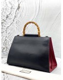 (CLEAR STOCK) (UNUSED) GUCCI NYMPHAEA BAMBOO HANDLE BAG IN BLACK WITH RED LEATHER